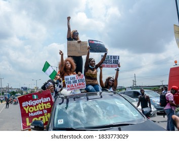 Nigerian Youths Take To The Streets To Demand An End To Police Brutality, In Lagos, Nigeria, On October 13, 2020.