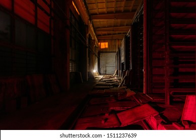 Night At Abandoned Brick Factory. Old Brick Kiln.