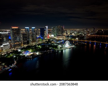 Night Aerial Photo Downtown Miami 2021