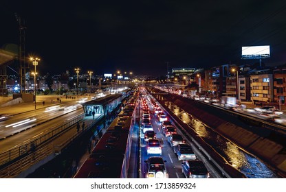 Night Aerial Photo Of NQS Avenue In The City Of Bogota Colombia With Heavy Traffic