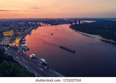 Night Aerial View Of Kyiv City, Ukraine