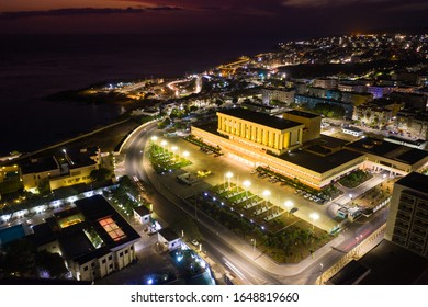 Night Aerial View Of Praia City In Santiago In Cape Verde Islands (Cabo Verde)