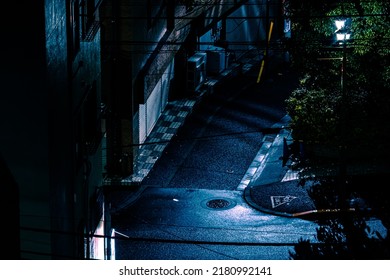 Night Alley With Nobody In Tokyo Neighborhood In Residential Area At Late Night. TRANSLATION: 