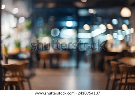 At night beautiful Abstract blurred cafe. blurry working space with defocused effect