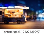 At night beautiful Abstract blurred food truck