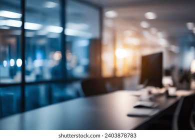 At night beautiful Abstract blurred office interior room. blurry working space with defocused effect - Powered by Shutterstock