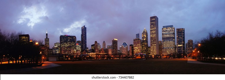 Night Chicago Skyline From Millennium Park, Illinois, United States