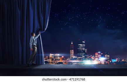 Night City Behind Curtain