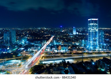 Night city, Tel Aviv at night, Israel