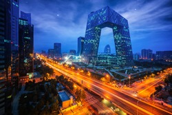 Nocny Pejzaż Miasta Z Bilding I Drogi W Pekinie, Chiny