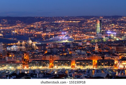 Night Cityscape Of Marseille And The Mediterranean Harbour 