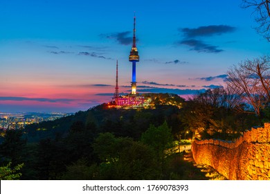 Night Cityscape At Namsan Mountain Seoul Korea