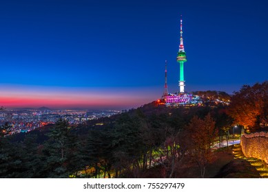 Night Cityscape At Namsan Mountain Seoul Korea