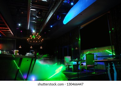 Night Club Interior With Colorful Spot Lights