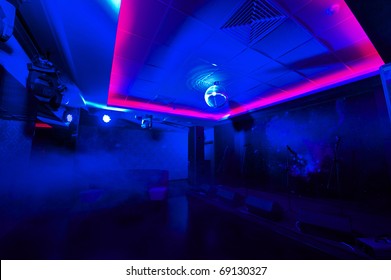 Night Club Interior With Colorful Spot Lights