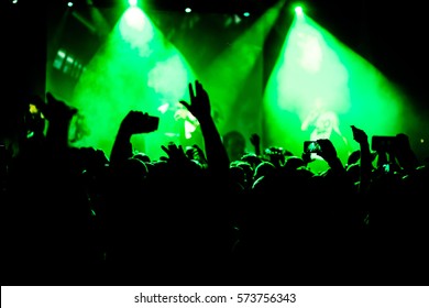 Night Club Party Crowd Hands Green Stock Photo 573756343 