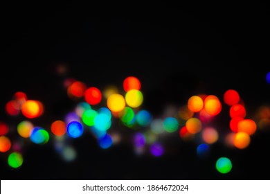 Night Colorful City Light Black Overlay Background. Glow Defocused, Holographic Bokeh Ray. Shine Christmas Decoration Abstract Blurred Bokeh Effect. New Year Holo Flare Reflection. Festive Wallpaper