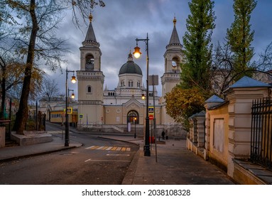 Night cozy street and St. John the Precursor convent in Moscow, Russia. Architecture and landmarks of Moscow. Cityscape of Moscow - Shutterstock ID 2038108328