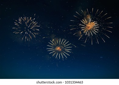 Night Dark Blue Sky With Firework Celebration .