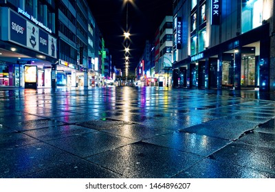 Night and downtown in Saarbrücken Saarland Germany Europe with busy street at 2016.01.10