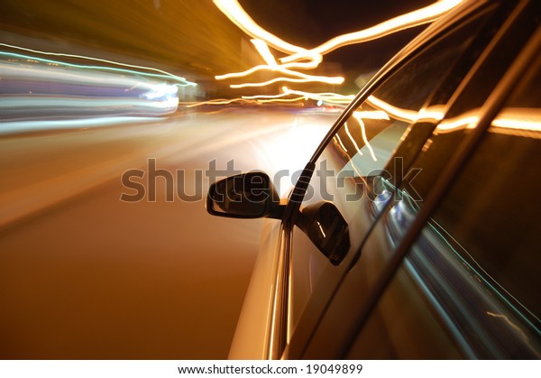 night drive with car in motion through the city\
shows the speed