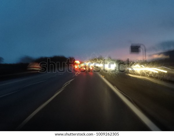 night drive on\
motorway