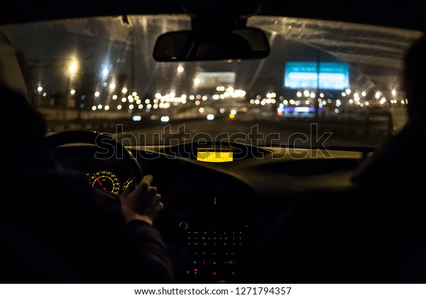at night driving a car, night city, blind lights,\
bright lights, night lights