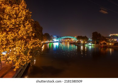 Night Embankment In Tbilisi. Kura River.