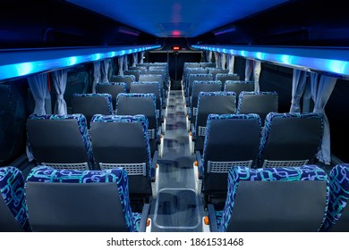 Night Empty Bus Interior With Lights On