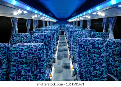 Night Empty Bus Interior With Lights On