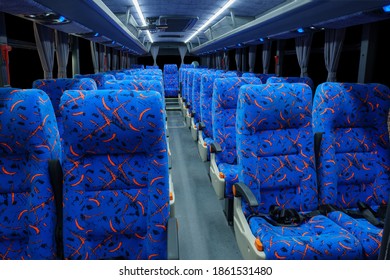 Night Empty Bus Interior With Lights On