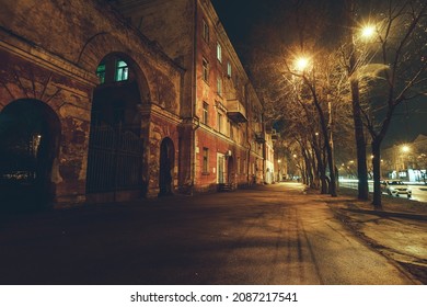 Night Empty Street In The City Of Voronezh.