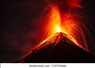 
Night eruption of the volcano of fire, Guatemala