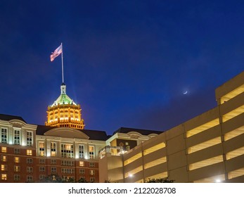 Night Exterior View Of The Tower Life Building At Texas