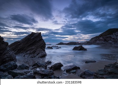 Night falls over the Cornwall Coast at Sharrow beach on Whitsand Bay - Powered by Shutterstock