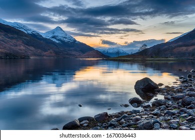 Night Falls Over Loch Leven Near Glencoe In The Highlands Of Scotland