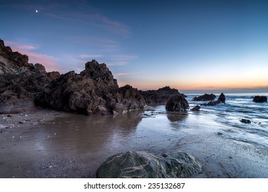 Night falls over Sharrow Beach a part of Whitsand Bay in Cornwall - Powered by Shutterstock