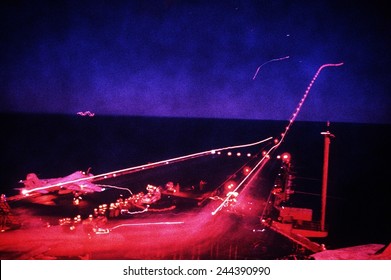 Night Flight Operations Aboard The Aircraft Carrier USS SARATOGA During Operation Desert Storm Of 1991. Feb. 1 1991.