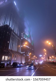 

Night Foggy City Street In The Style Of Cyberpunk.