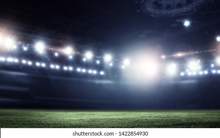 Night Football Arena In Lights Close Up