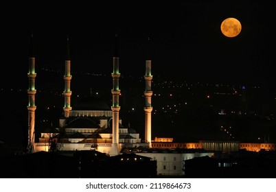 A night with a full moon in the sky, above Kocatepe Mosque. - Shutterstock ID 2119864673