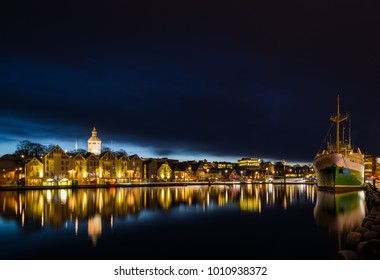 Night Harbor Of Stavanger, Norway. January 18.