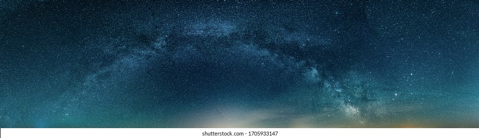 Night HDR Panorama Of Milky Way On Night Starry 