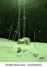 Night Heavy Snow Cover A Stone Painted Eye Under Street Light