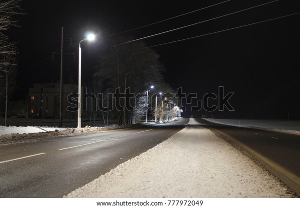 night highway in the\
winter the lights