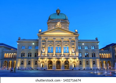 Night Image Of The Federal Palace (the Seat Of The Swiss Federal Assembly And The Federal Council) In Bern, Switzerland