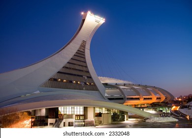 Night Image Of The North Side Of The Montreal Olympic Stadium