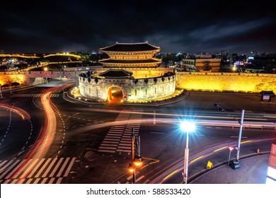 The Night Janganmun Gate,suwon ,Korea Traditional Landmark Suwon Castle