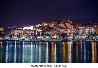Night in the La Spezia Marina. City of La Spezia Panorama. Liguria, Italy.