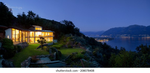 Night landscape with alight villa